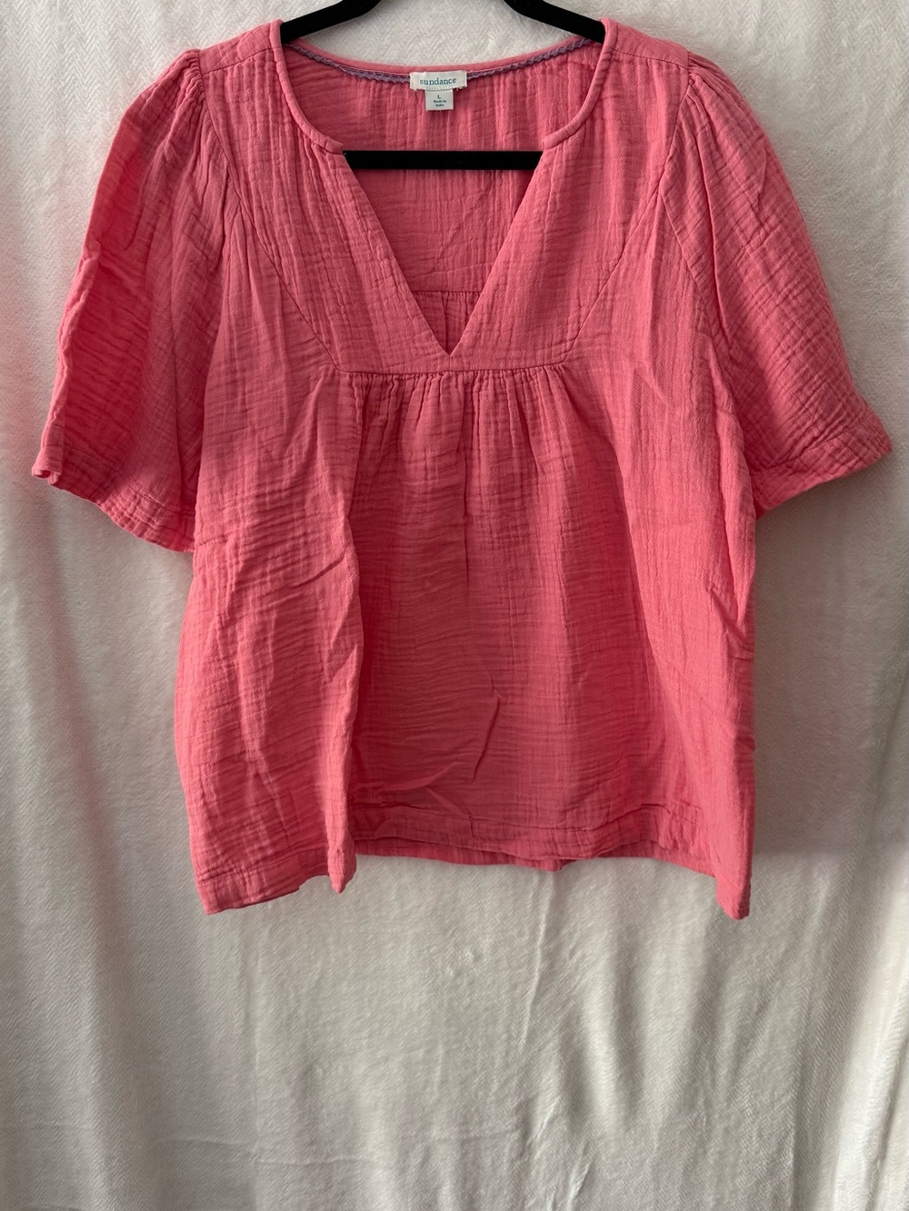 Sundance Coral Pink Gauze V-Neck Blouse